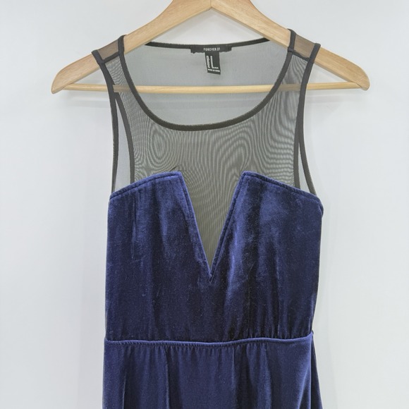 Forever 21 Blue Velvet Black Mesh Fit & Flare Dress Size M Romantic Whimdigoth - Picture 4 of 9